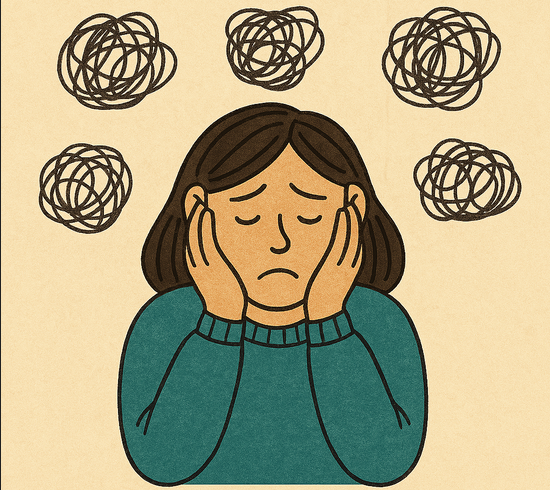 drawing of confused stuck woman
